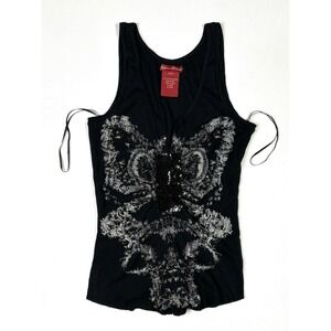 American Exchange Tank Top Women's Medium Black Sequin Butterfly Blair